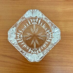 Vintage Clear Glass Square Crystal Ashtray 3.75" Perfect Condition